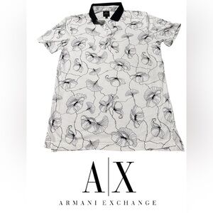 Armani Exchange - Men’s- Black/ Navy and White Floral Crest Polo- Sz M- NWOT